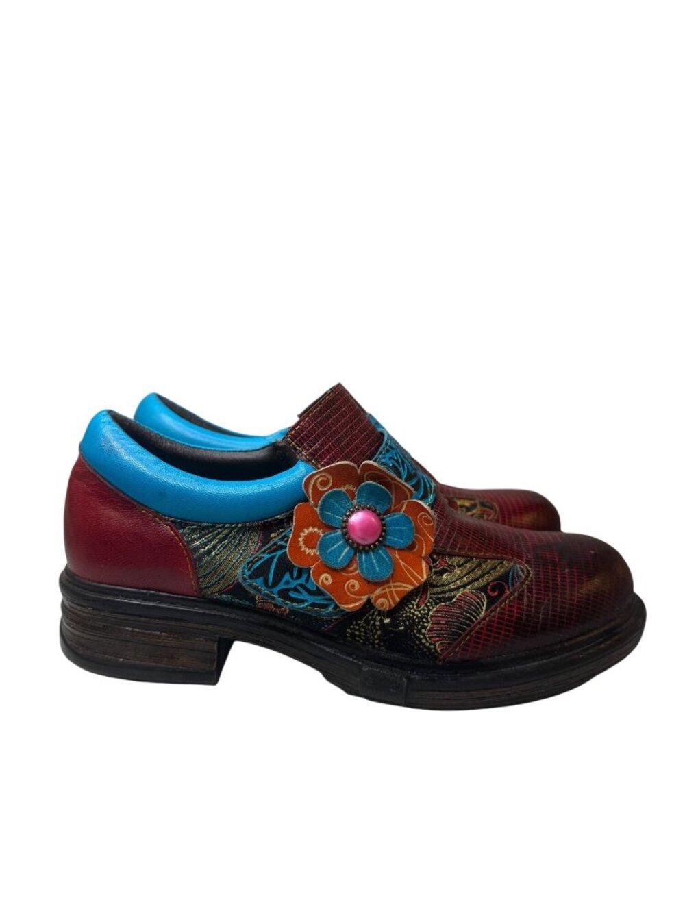Socofy Floral Faux Leather Mary Jane Shoes Women's EU 38 Colorful Boho Artistic